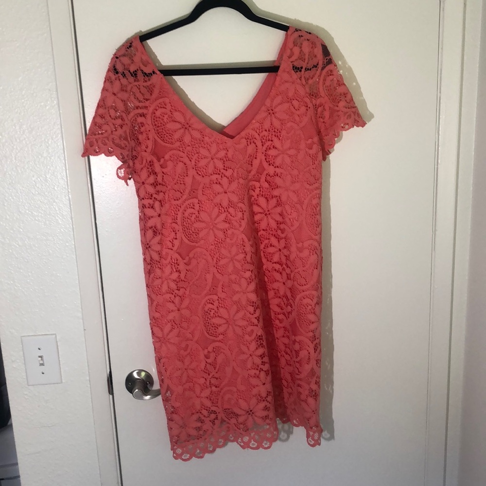Coral flowy lace dress
